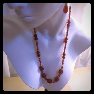 Ephe210 Red Recycled Sea Glass Necklace Set